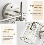 EJIAXIN Crystal Bathroom Vanity Lights, 4 Light Bath Mirror Light Brushed Nickel Round Crystal Wall Mount Light Fixture Over Mirror Morden for Living Room