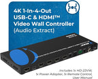 OREI 4K Video Wall Controller for Multi-Screen Display with HDMI and USB-C Inputs, 4K@60Hz Input and 1080p Output, 180° Rotation, RS-232 Control and Optical Audio Output