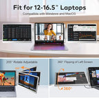 S7 Laptop Screen Extender,14-inch Portable Travel Triple Monitor-Left Screen 360° Flip,FHD 1200P IPS Triple Screen Laptop Monitor Extender for 12-16.5" Laptops,Compatible with Win and MacBook,Gray