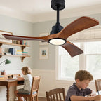 Gaizw 42 inch Ceiling Fan with Light and Remote Control, 3 Blades Ceiling Fans with Lights, Walnut Wooden Ceiling Fans for Kids Room Study and Garage,Reversible DC Motor,Noiseless Indoor Outdoor Fan