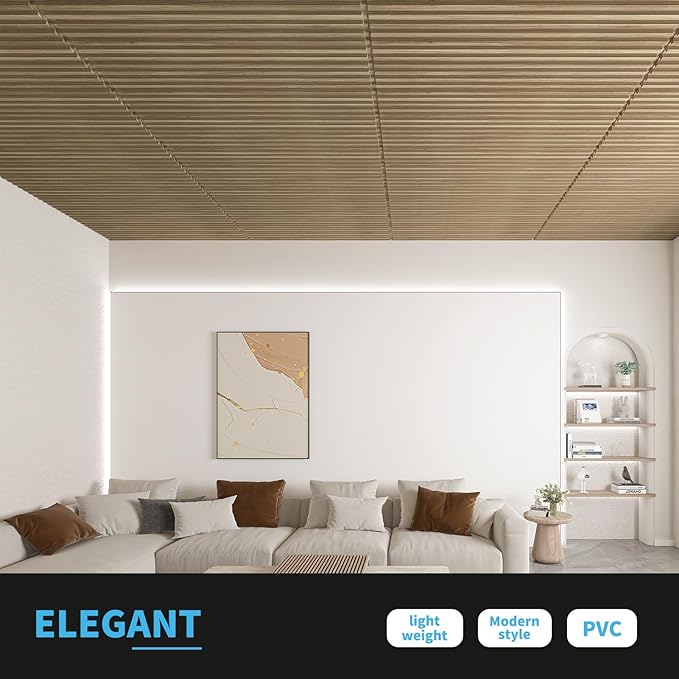 Art3d 12-Pack Slat Design 3D Wall Panels for Interior Wall Decor, 2x4 FT PVC Decorative Drop Ceiling Tiles - Walnut