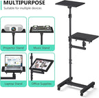 Projector Stand Tripod: 2 Shelves Mobile Laptop Cart Adjustable Height 45 to 64 Inches, Rolling Laptop Stand Cart with Ventilated Tray, Projector Tripod Stand on Wheels for Couch, Bedside, Meeting