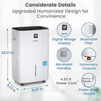 Yaufey 150 Pints Energy Star Dehumidifier for Home, Basement and Large Room up to 7000 Sq. Ft., with Drain Hose, Timer, Intelligent Humidity Control and Large Water Tank