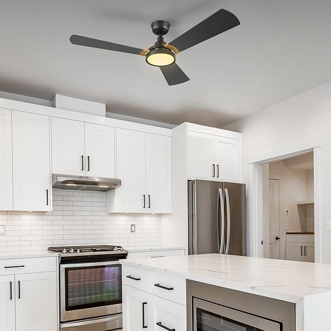 SMAAIR 52 Inch Smart Wifi Ceiling Fans with Dimmable LED Lights and Remote, Compatible with Alexa/Google Home/Siri/APP, Outdoor DC Fans with 10 Speeds, Timer/Schedule,Black/Gold