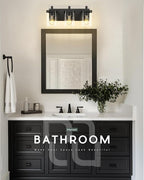 METWET Bathroom Light Fixtures Over Mirror, 3-Light Matte Black Vanity Light with Square Clear Glass Shade, Modern Wall Sconces, Vanity Lighting Fixtures, VL194-MB-3