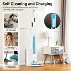 AKAVAC Cordless Stick Vacuum Cleaner with Auto Empty System Self-Charging Base, Powerful Suction for Pet Hair on Carpet & Hardfloor, Lightweight Anti-Tangled Handheld Vacuum, HEPA Filtration, Blue