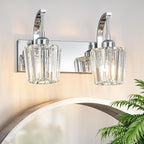 FDPBY Modern Bathroom Vanity Light, 2-Light Chrome Wall Sconce with Crystal Accents, Over Mirror Bathroom Lighting Fixture, 13.77" Long Dimmable Vanity Lamp for Makeup, Easy Installation