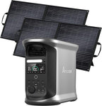 AMPACE 2400W Solar Power Station with 2x100W Solar Panels Andes 1500, 1462Wh Battery Generator with 4 AC Outlets, 1H Full Charging, APP Control Battery Backup for Home, RV