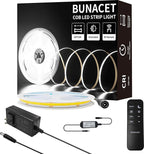 BUNACET COB LED Strip Light 20ft/6m Cool White 6500K High Lumen CRI 90+ with UL Listed Power Adapter RF Remote for Bedroom Counter Under Cabinet Kitchen Projects