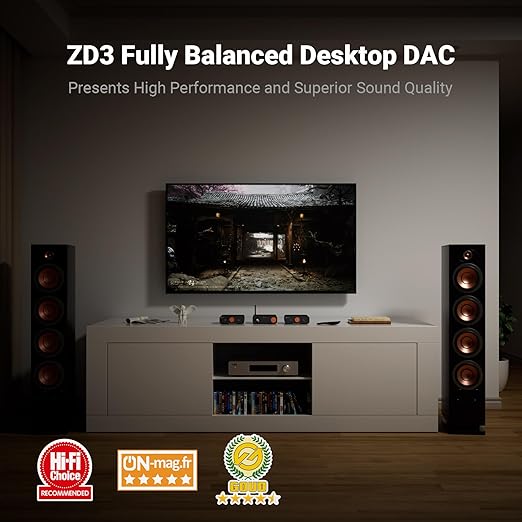 Fosi Audio ZD3 Desktop DAC Preamp, Fully Balanced Digital to Analog Audio Converter with ES9039Q2M for Home Stereo Amplifier, Bluetooth/USB/Optical/Coax/TV HDMI ARC Input, XLR/RCA Output with Remote