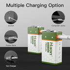 Hixon USB 9V Rechargeable Lithium Batteries - Long-Lasting 760mAh 9 Volt LI-ion Batteries with Type C Charging Cable - for Alarms Wireless Microphones Smoke Detectors Toys - 2 Pack