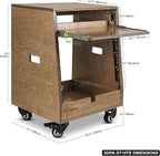Sound Town DIY Slanted 10U Studio Rack (2U Top + 8U Lower), with 2U Bottom Storage, Slide-Out Tray, Caster, Plywood, Weathered Brown for Recording Room, Home Studio (SDRK-ST10TB)
