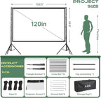 AAJK 120in Projector Screen with Stand,Portable 16:9 4K HD Indoor Outdoor Projection Screen with Wrinkle-Free Design, Ideal for Home Theater and Backyard Cinema – Includes Carry Bag