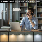 Dimmable Pharmacy Floor Lamp with Remote, 17W LED Reading Floor Lamp with 360°Swing Arm, 3 Color Temperature, Height Adjustable Silver Standing Task Lamp for Living Room, Bedroom, Brushed Nickel