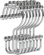 Shower Curtain Hooks, Goowin Shower Curtain Rings, Stainless Steel Shower Curtain Hooks Rust Proof Free Sliding Double Shower Hooks for Curtain, Shower Curtains & Liners (Chrome)