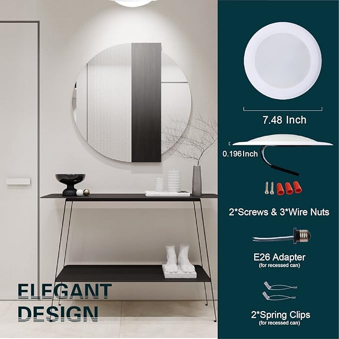 TOPELER 6in Dimmable Flush Mount Ceiling Recessed Light, 15W 4000K Cool White Low Profile Surface Mount LED Disc Light, Installs with J-Box or Canister, ETL-Listed Approvel, 6 Pack