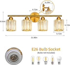 FDPBY Modern 4 Light Crystal Vanity Light, Brushed Gold Vertical Bathroom Light Fixture Over Mirror for Dressing Table Sink, Compatible with Dimmable Bulbs (Bulbs Not Included)