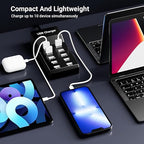 USB Charging Station 50w10A 10-Port Charger, Multiport Charger Hub, Compatible with iPhone, Galaxy, iPad Tablet, and Other Devices（Black）