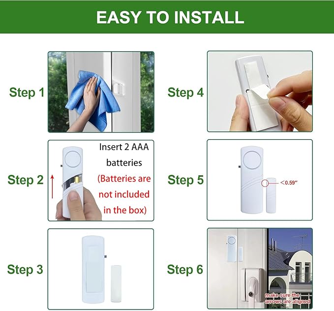 Door Window Alarm, 90dB Door Alarms Sensor for Kids Safety, Home Security, Door Window Burglar Alarm, Window Pool Alarms for Home, Apartments, Offices, Hotel Rooms (6pack)