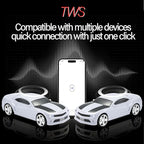 WSTER Sports Car Model Bluetooth Speaker with Stereo Sound, TWS Pairing, LED Party Lights, USB/TF Playback, Movable Wheels, Unique Retro Car Gifts (White)