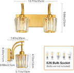 FDPBY Modern Bathroom Vanity Light, 2-Light Gold Wall Sconce with Crystal Accents, Over Mirror Bathroom Lighting Fixture, 13.77" Long Dimmable Vanity Lamp for Makeup, Easy Installation