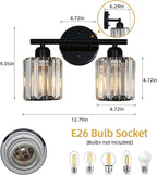 FDPBY Modern 2 Light Crystal Vanity Light, Plating Black Vertical Bathroom Light Fixture Over Mirror for Dressing Table Sink, Compatible with Dimmable Bulbs (Bulbs Not Included)