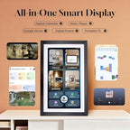 15.6" Digital Google Calendar+Pen,No Subscription|All-in-one Smart Display:Photo Frame,Google Play Apps,Voice Assistant,Home Hub,Streaming|Built-in Battery|Wall&Desk|Anti-Glare Touchscreen|Walnut Wood