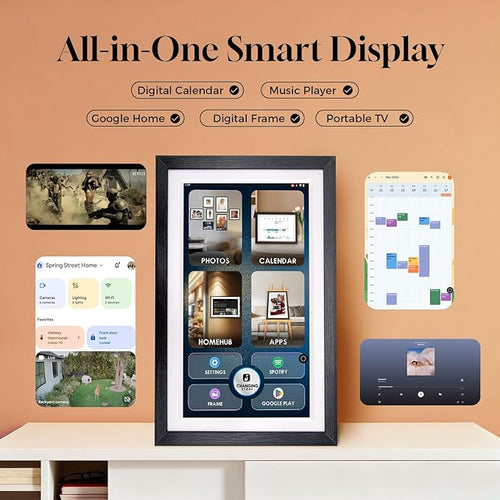 15.6" Digital Google Calendar+Pen,No Subscription|All-in-one Smart Display:Photo Frame,Google Play Apps,Voice Assistant,Home Hub,Streaming|Built-in Battery|Wall&Desk|Anti-Glare Touchscreen|Walnut Wood