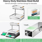 Under Sink Organizer, Stainless Steel 2 Packs 2 Tier Under Sink Organizers and Storage, Slide out Pull out Cabinet Shelf, Sliding Drawer for Kitchen Bathroom Pantry Cabinet Closet Organization Rack