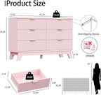 Fluted Dresser for Bedroom with 6 Drawers, 48" Wide Modern Chest of Drawers with Metal Handle, Wooden Dresser TV Stand, Wood Closet Clothes Storage Drawer Organizer for Living Room, Hallway, Pink