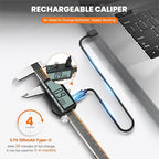 HARDELL Digital Caliper, Rechargeable 0-8 Inch Calipers Measuring Tool with Large LCD Screen, Inch/MM/Fraction, Stainless Steel, Auto-Off, Vernier Caliper Digital Micrometer