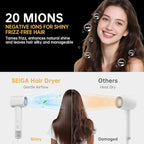 Hair Dryer with Nozzle- Negative Ionic Blow Dryer, AI Smart Thermo-Control with 110000 RPM High Speed for Fast Drying, Low Noise, Anti Frizz, 5 Temps & 2 Speeds for Home Travel, No Heat Damage, White