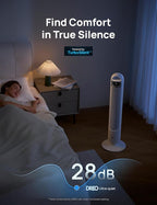 DREO Tower Fan for Bedroom, 4 Speeds, 3 Modes Standing Fans for Room with 90° wide Oscillating, 28dB Quiet for Sleep, 25ft/s Velocity, 29ft Coverage, 8H Timer, Remote, Living Room, Office, Home, White