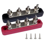 4 x #10 (M5) Studs Bus Bar, Ampper 4.2" Power/Ground Distribution Block Brass Battery BusBar Junction with Cover for Auto Boat Amplifier and More (Red & Black)