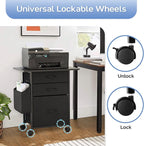 Printer Stand with 3 Fabric Drawer, Mobile File Cabinet for Home Office with Storage Bag, Rolling Under Desk Organizer Shelf, Fits A4 or Letter Size, Complete Top Plate Fast Assembly (Night Black)