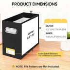 BALEINE File Organizer Box, Cardboard File Folder Organizer with Handle for Letter Size, Portable Collapsible Hanging Filing Box for Home Office Document Storage (4 Pack, Black)