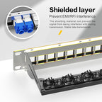 PBAEGAV 24 Port Patch Panel Blank UTP/STP 1U 19“ Keystone Patch Panel with Cable Management and Support Bar Compatible with LC/SC/ST/FC/USB/HDMI Keystone Jack(24 Port)