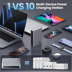730W USB C Charger Block,10-Ports GaN V Fast Charging Station Hub,QC4.0+3 PD 100W Laptop Charger Wall Power Adapter for MacBook Pro/Air,DELL,iPhone 17/16/15/14,iPad,Galaxy S25,Pixel,Steam Desk-Silver