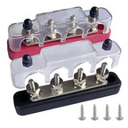 4 x #10 (M5) Studs Bus Bar, Ampper 4.2" Power/Ground Distribution Block Brass Battery BusBar Junction with Cover for Auto Boat Amplifier and More (Red & Black)