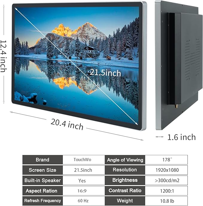 TouchWo 21.5 inch Android 14 Touchscreen Monitor Tablet, 16:9 FHD 1080P, WiFi & BT, Built-in Speakers, RK3576 8GB RAM & 128GB ROM, Smart Board for Classroom, Meeting & Game