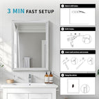 White Wood Effect Framed Wall Mirror, 24x36 Rectangle Mirror, Anti-desilvering Tempered Glass, Sustainable& Sturdy Frame, Anti-Rust, HD Reflection &3min Fast Setup for Bathroom Living Room
