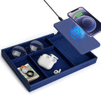 Valet Tray, Built in Wireless Charging Pad, Nightstand Organizer, Bedside Organizer, Mens Jewelry Box, Everyday Carry Tray for Men and Women -Blue
