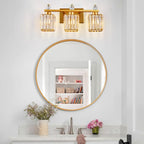 FDPBY Bathroom Vanity Lights 3-Light Modern Crystal Vanity Light Gold Bathroom Light Fixtures Over Mirror Crystal Bathroom Vanity Lighting Fixtures