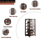 Dernoing 6 Tier Audio Rack Tower, CD Record Player Stereo Receiver AV Equipment Cabinet Display Rack, Weight Capacity 661 lbs, with Adjustable Wooden Shelves for Home (6 Tier Teakwood)
