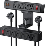 Dual Layer Desk Clamp Power Strip Surge Protector, Under Desk Power Strip with 10AC Outlets & 3 USB(20W USB-C), Desktop Edge Mount Charging Station, 15 Ft Extension Cord for Office Home (ETL Listed)