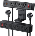 Dual Layer Desk Clamp Power Strip Surge Protector, Under Desk Power Strip with 10AC Outlets & 3 USB(20W USB-C), Desktop Edge Mount Charging Station, 6 Ft Extension Cord for Office Home (ETL Listed)