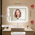 LUVODI LED Bathroom Mirror Rectangle: 32x24 inch Lighted Makeup Vanity with Bluetooth Speaker, Time Display, Magnifier, Anti-Fog, Memory Function, 3 Color Temperature