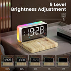 CHOUYONL Alarm Clocks for Bedrooms with Wireless Charger Station, Bluetooth Speaker, Woodgrain, White Noise Sound Machines, RGB Night Lights, Ideal Gift for Adult Man Women Teen Girls Boys