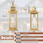 Roravilila 2-Pack Gold Dusk to Dawn Motion Sensor Lights 18 Inch, Large Outdoor Light Fixtures IP65 Waterproof Anti-Rust Brass Outside Lights for House Photocell Modern Exterior Lanterns Wall Mounted