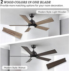 SMAAIR Smart Ceiling Fan with Light, 48inch Indoor and Outdoor ceiling fan with Remote, Compatible with Alexa/Google Assistant/Siri Shortcut, App control with Timer and Schedule(Walnut/Light Wood)